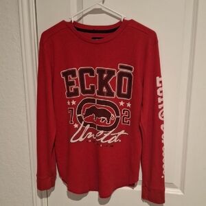 Ecko Unlimited Red Long Sleeve Tees with Graphic Sleeves